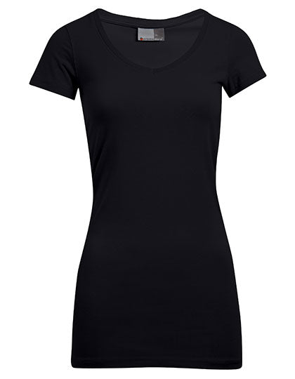 Women's Slim Fit V-Neck-T Long - Black