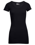 Women's Slim Fit V-Neck-T Long - Black