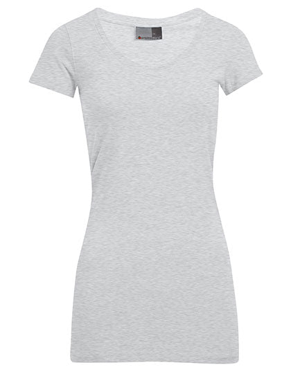 Women's Slim Fit V-Neck-T Long - Sports Grey (Heather)