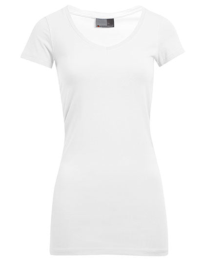 Women's Slim Fit V-Neck-T Long - White
