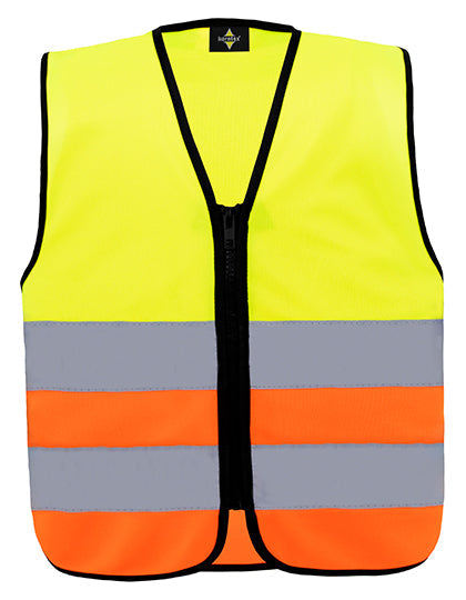 Kids´ Hi-Vis Safety Vest With Front Zipper Aalborg - Signal Yellow Signal Orange