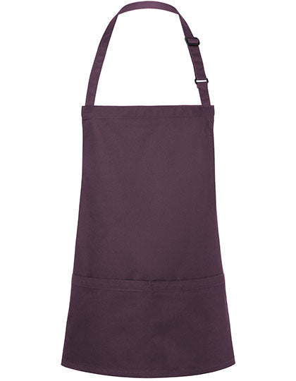 Kurze Latzschürze Basic mit Schnalle und Tasche - Aubergine (ca. Pantone 5185C)