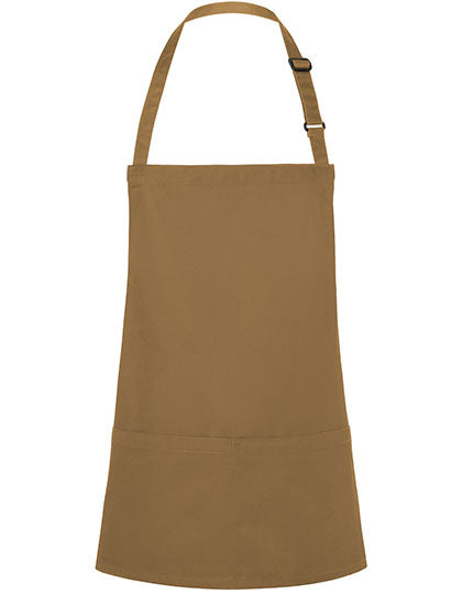 Kurze Latzschürze Basic mit Schnalle und Tasche - Camel (ca. Pantone 7504C)