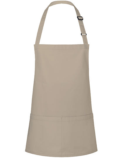 Kurze Latzschürze Basic mit Schnalle und Tasche - Sand (ca. Pantone 7529C)