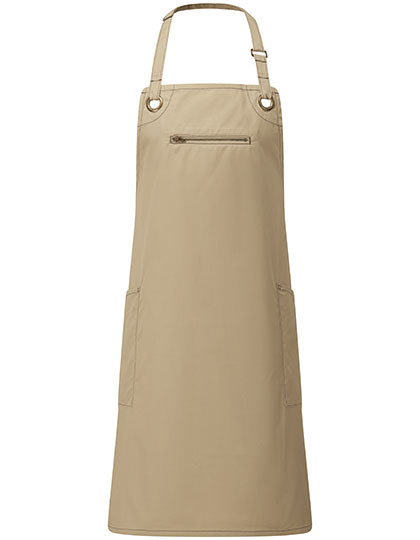 'Barley' Contrast Stitch Bib Apron - Khaki/Brown