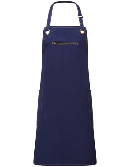 'Barley' Contrast Stitch Bib Apron - Navy/Camel