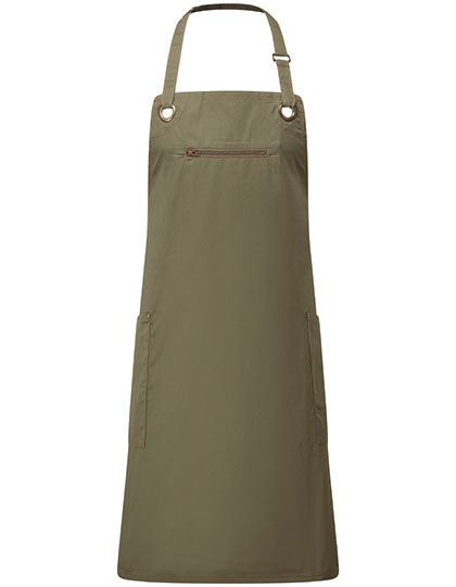 'Barley' Contrast Stitch Bib Apron - Olive/Chestnut