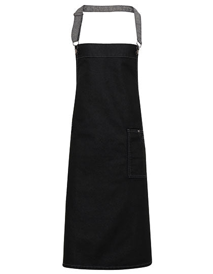 District Waxed Look Denim Bib Apron - Black Denim