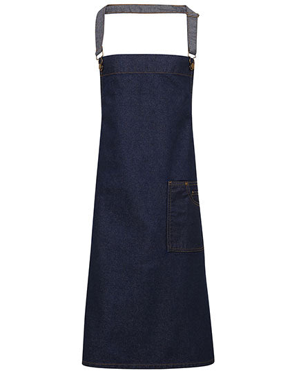 District Waxed Look Denim Bib Apron - Indigo Denim
