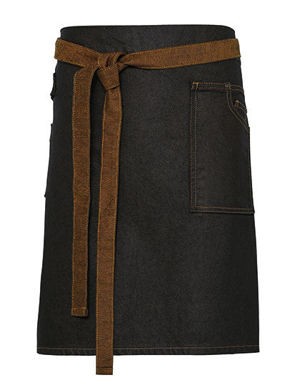 Division Waxed Look Denim Waist Apron - Black/Tan Denim