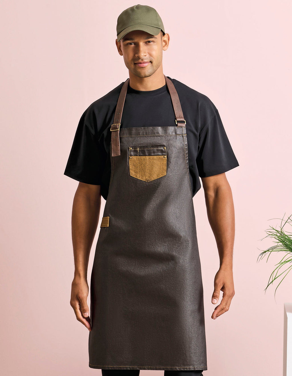 Division Waxed Look Denim Bib Apron With Faux Leather besticken & bedrucken | Pulsar Workwear