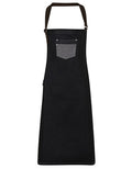 Division Waxed Look Denim Bib Apron With Faux Leather - Black Denim