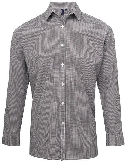 Men´s Microcheck (Gingham) Long Sleeve Cotton Shirt - Black/White