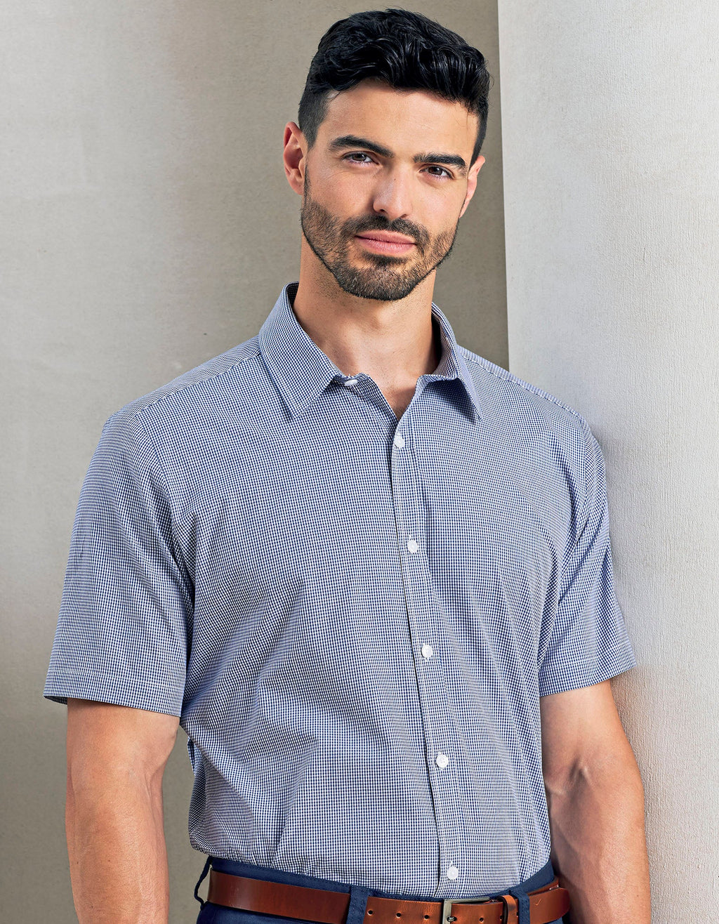 Hemd Men´s Microcheck (Gingham) Short Sleeve Cotton besticken & bedrucken | Pulsar Workwear