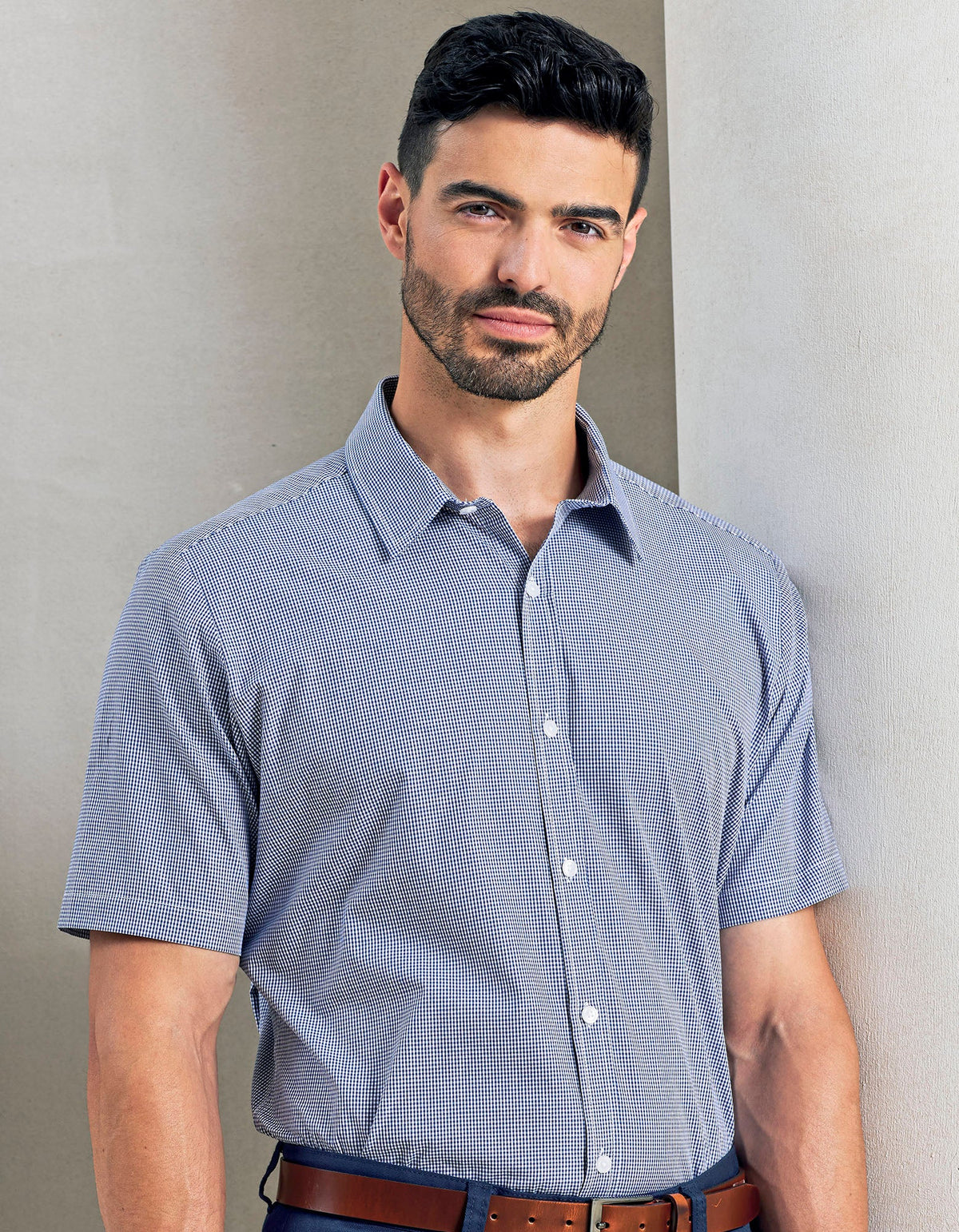 Hemd Men´s Microcheck (Gingham) Short Sleeve Cotton besticken & bedrucken | Pulsar Workwear