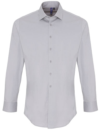 Men´s Stretch Fit Poplin Long Sleeve Cotton Shirt - Silver