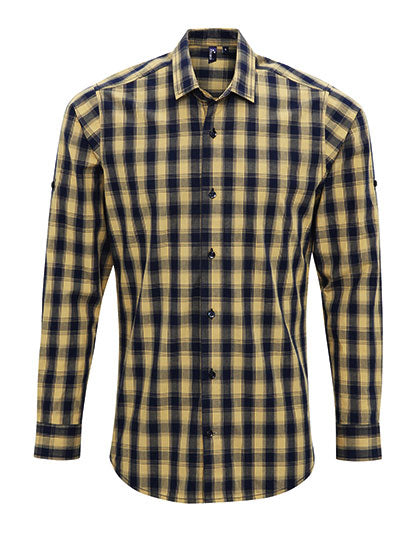 Men's Mulligan Check Cotton Long Sleeve Shirt - Camel/Navy