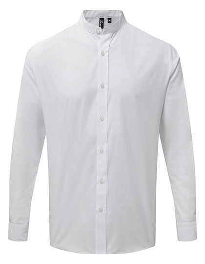 Men´s Banded Collar Grandad Long Sleeve Shirt - White