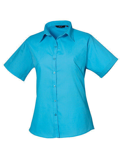 Women´s Poplin Short Sleeve Blouse - Turquoise