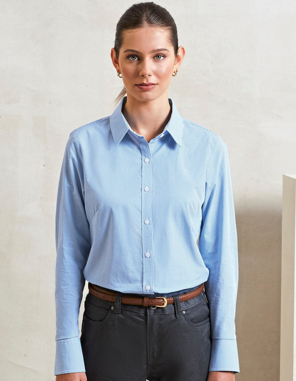 Hemd Women´s Microcheck (Gingham) Long Sleeve Cotton besticken & bedrucken | Pulsar Workwear