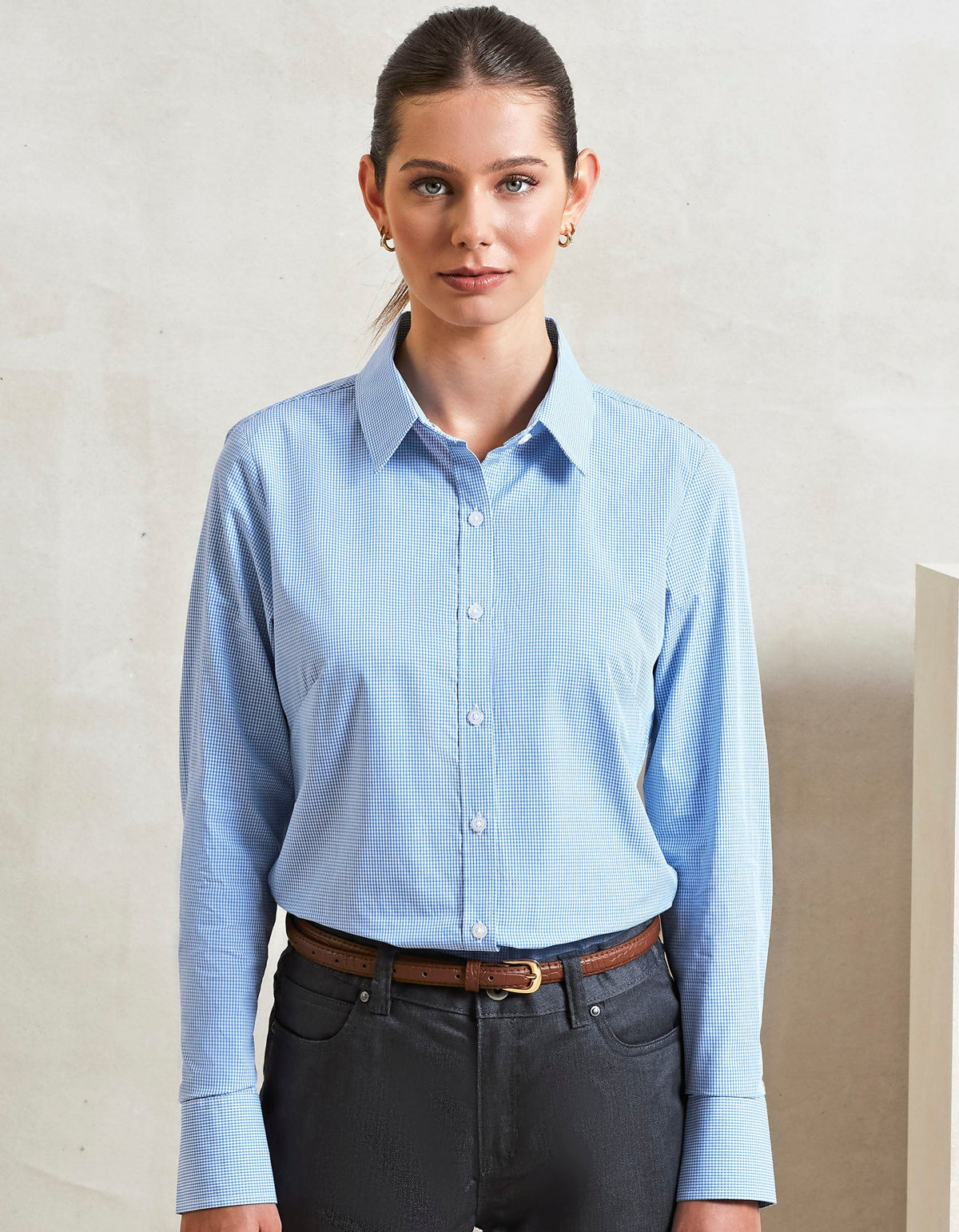 Hemd Women´s Microcheck (Gingham) Long Sleeve Cotton besticken & bedrucken | Pulsar Workwear