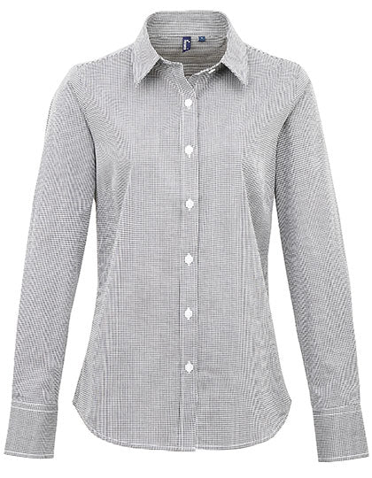 Women´s Microcheck (Gingham) Long Sleeve Cotton Shirt - Black/White
