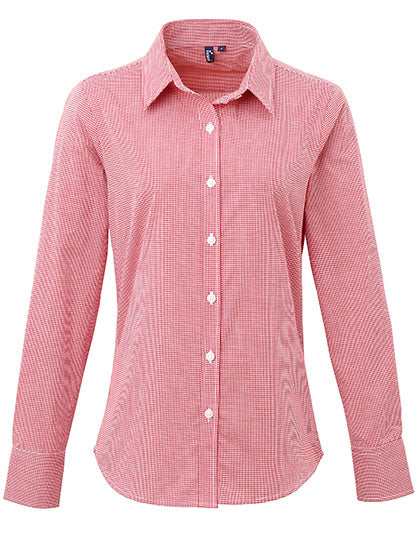 Women´s Microcheck (Gingham) Long Sleeve Cotton Shirt - Red/White