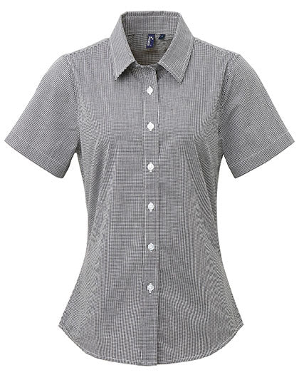 Women´s Microcheck (Gingham) Short Sleeve Cotton Shirt - Black/White
