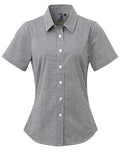 Women´s Microcheck (Gingham) Short Sleeve Cotton Shirt - Black/White