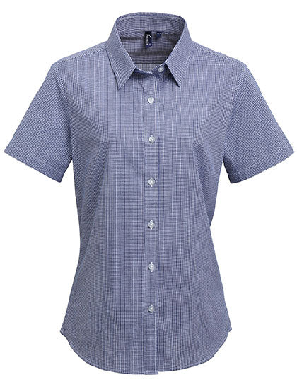 Women´s Microcheck (Gingham) Short Sleeve Cotton Shirt - Navy/White