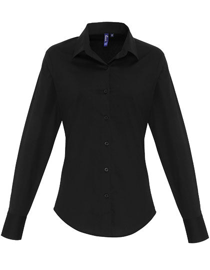 Women's Stretch Fit Poplin Long Sleeve Cotton Shirt - Black