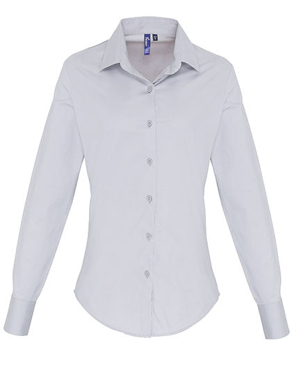 Women's Stretch Fit Poplin Long Sleeve Cotton Shirt - Silver