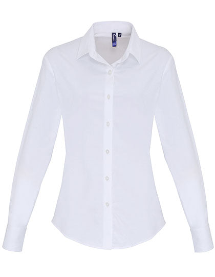 Women's Stretch Fit Poplin Long Sleeve Cotton Shirt - White