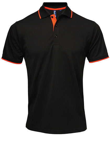 Men's Contrast Coolchecker Polo - Black/Orange